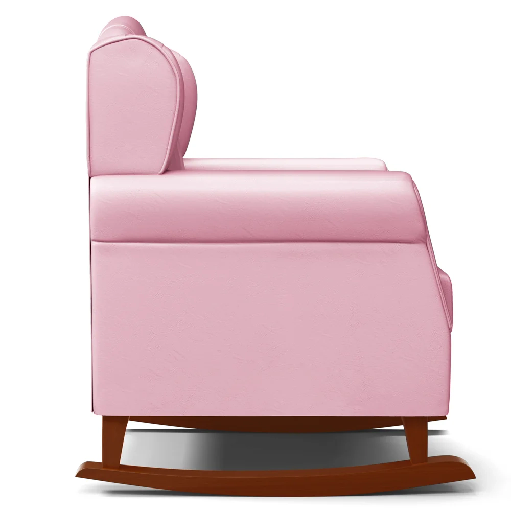 Poltrona de Amamentação Base Madeira Balanço Lucy Z39 Sintético Rosa - Mpozenato