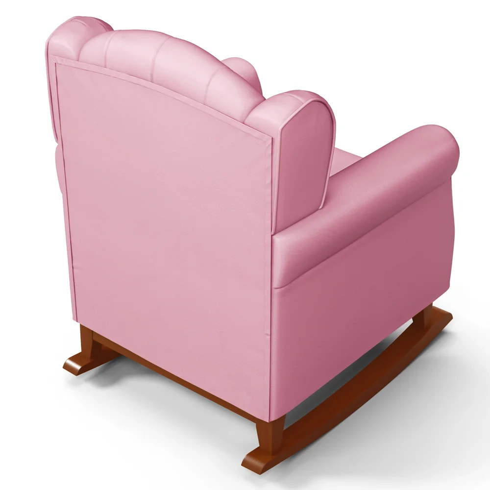 Poltrona de Amamentação Base Madeira Balanço Lucy Z39 Sintético Rosa - Mpozenato