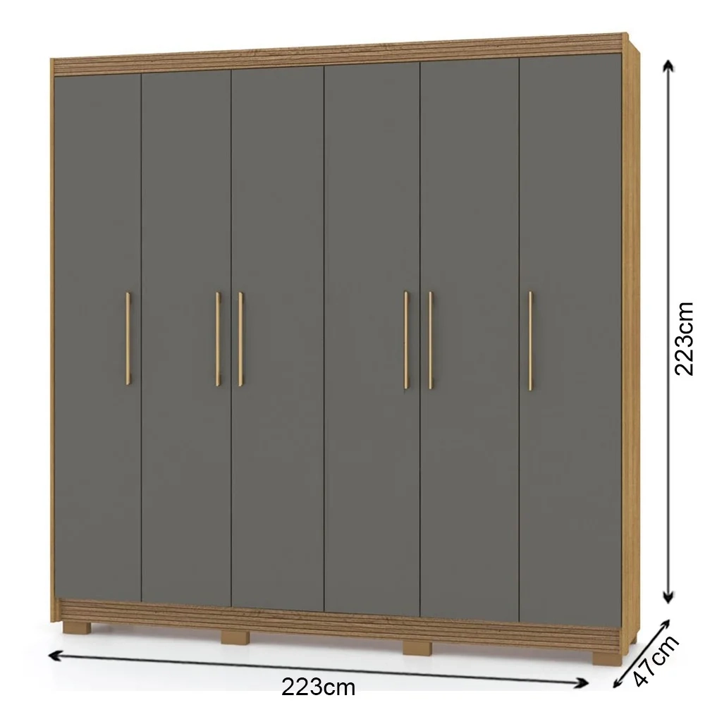 Guarda Roupa Casal 6 Portas 6 Gavetas 223cm Luko V02 Nature/Alasca - Mpozenato