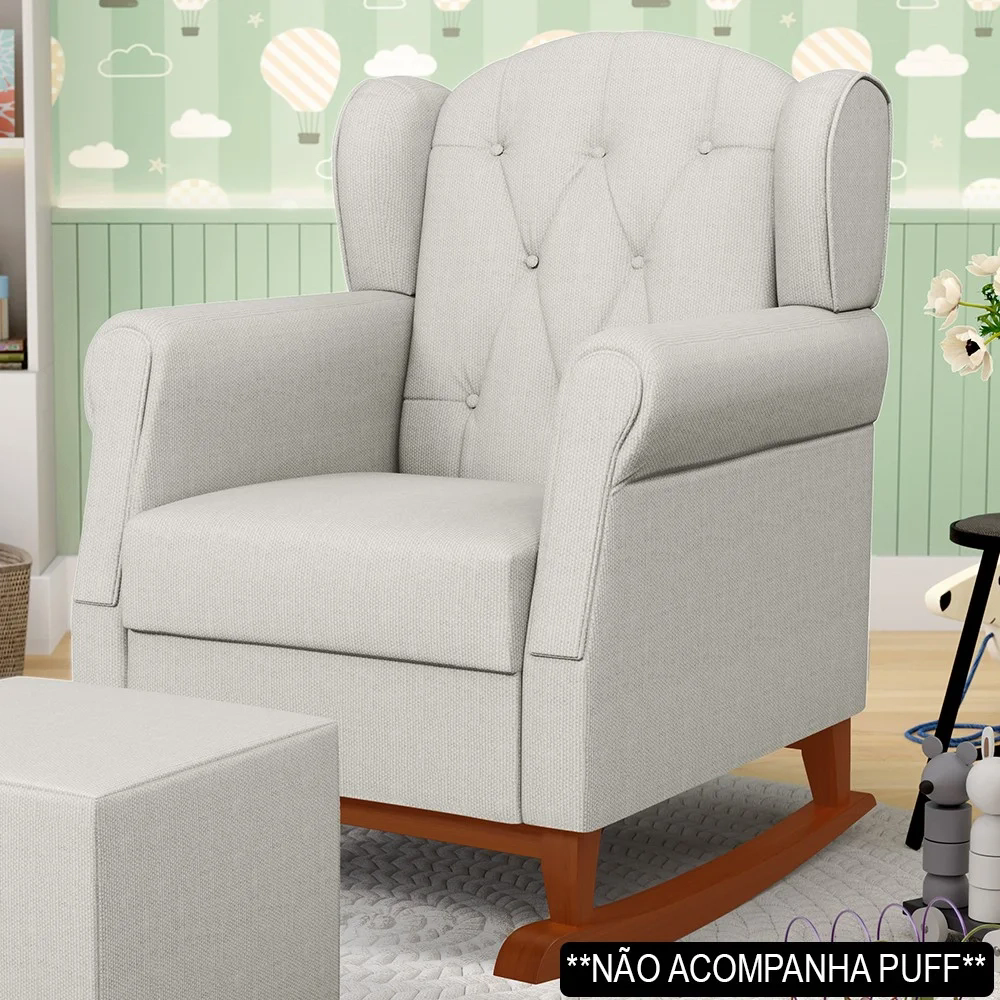 Poltrona de Amamentação Base Madeira Balanço Lucy Z39 Linho Off White - Mpozenato