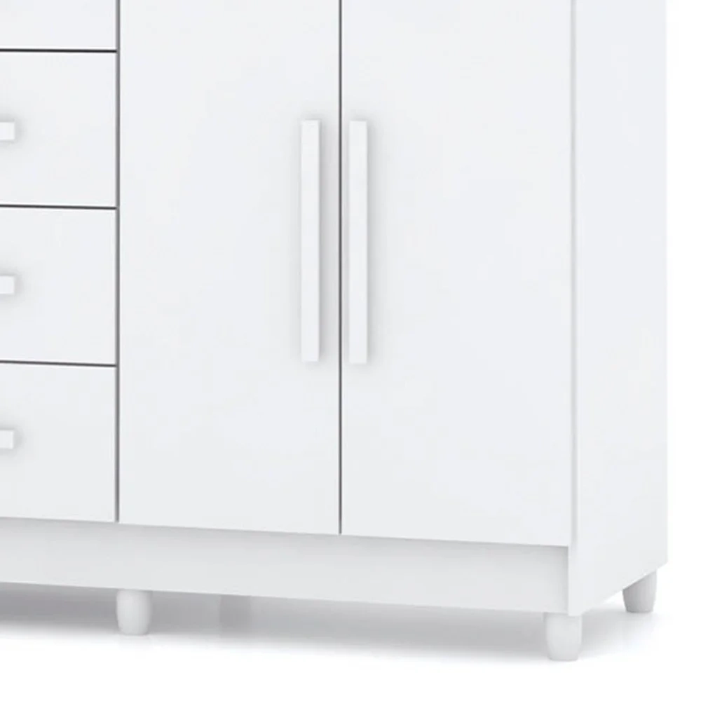 Cômoda para Quarto com Sapateira 2 Portas 4 Gavetas Lírio V02 Branco - Mpozenato