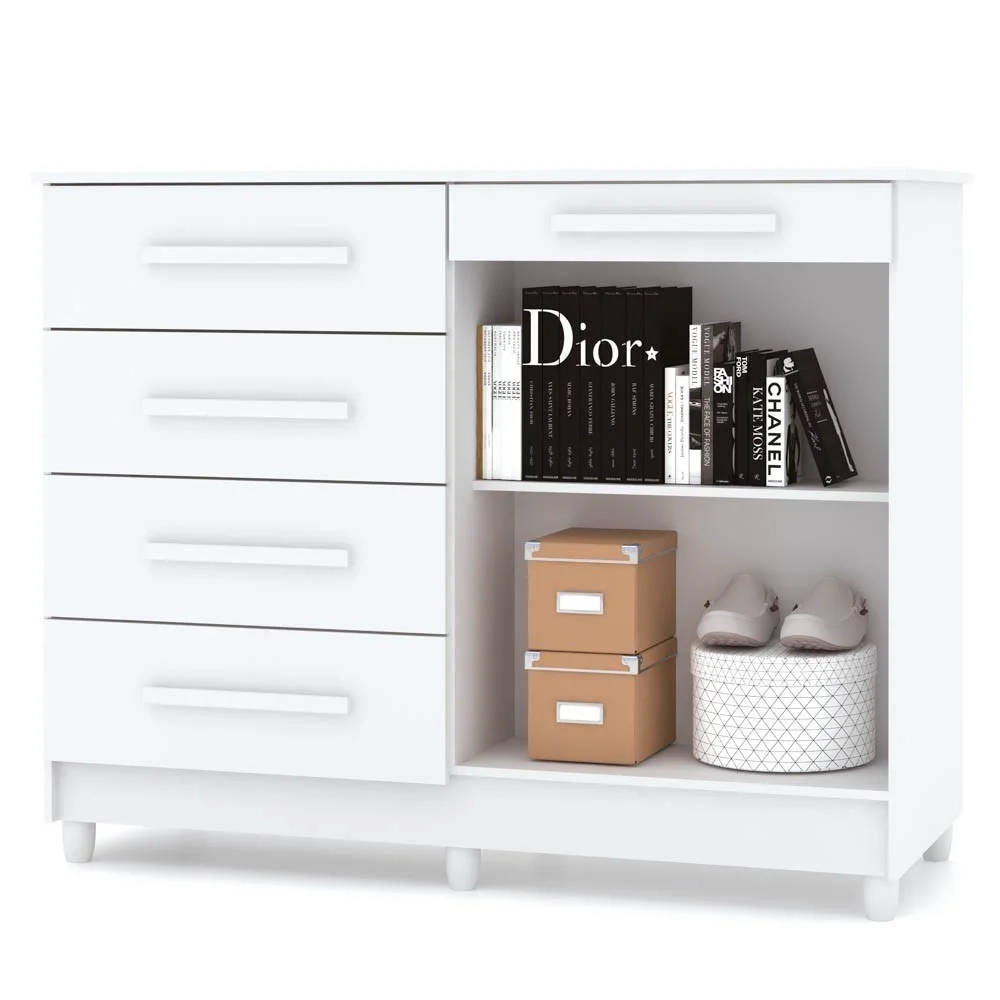 Cômoda para Quarto com Sapateira 2 Portas 4 Gavetas Lírio V02 Branco - Mpozenato