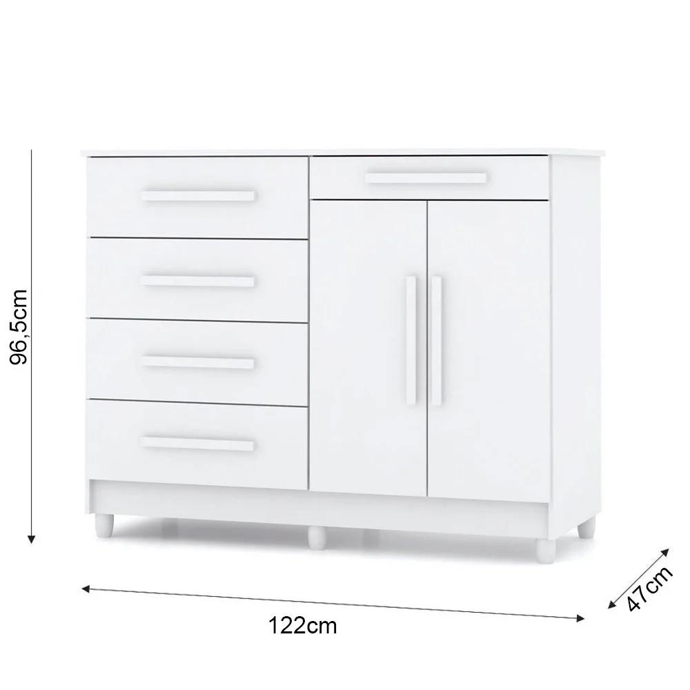 Cômoda para Quarto com Sapateira 2 Portas 4 Gavetas Lírio V02 Branco - Mpozenato