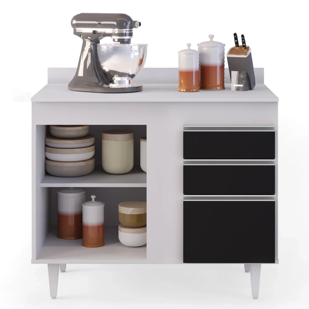 Balcão Gabinete 100cm com Tampo 2 Portas Luziania Preto/Branco - Lumil