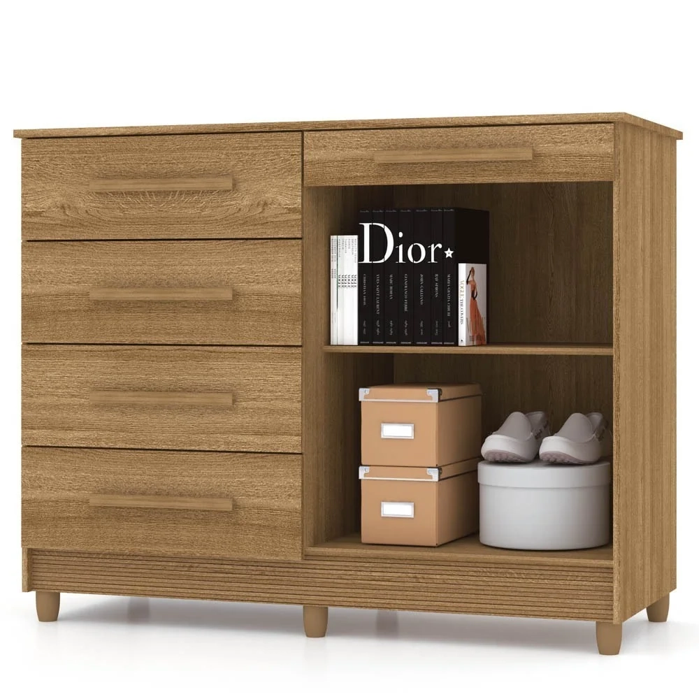 Cômoda para Quarto com Sapateira 2 Portas 4 Gavetas Lírio V02 Nature/Brisa - Mpozenato