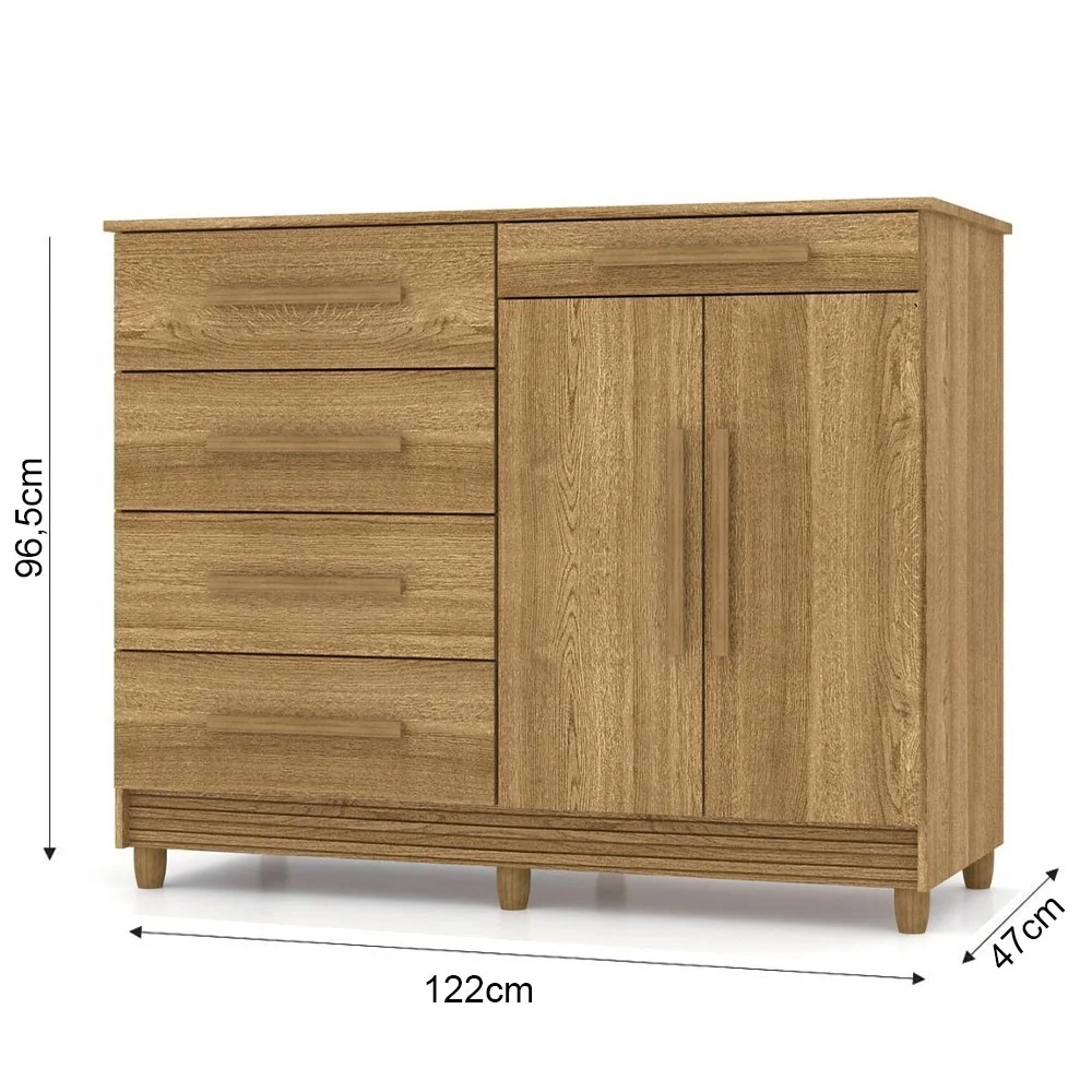 Cômoda para Quarto com Sapateira 2 Portas 4 Gavetas Lírio V02 Nature/Brisa - Mpozenato