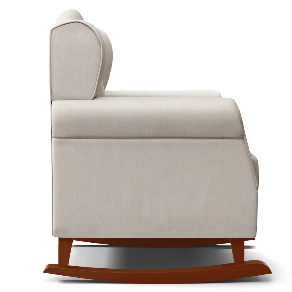 Poltrona de Amamentação Base Madeira Balanço Lucy Z39 Suede Bege - Mpozenato