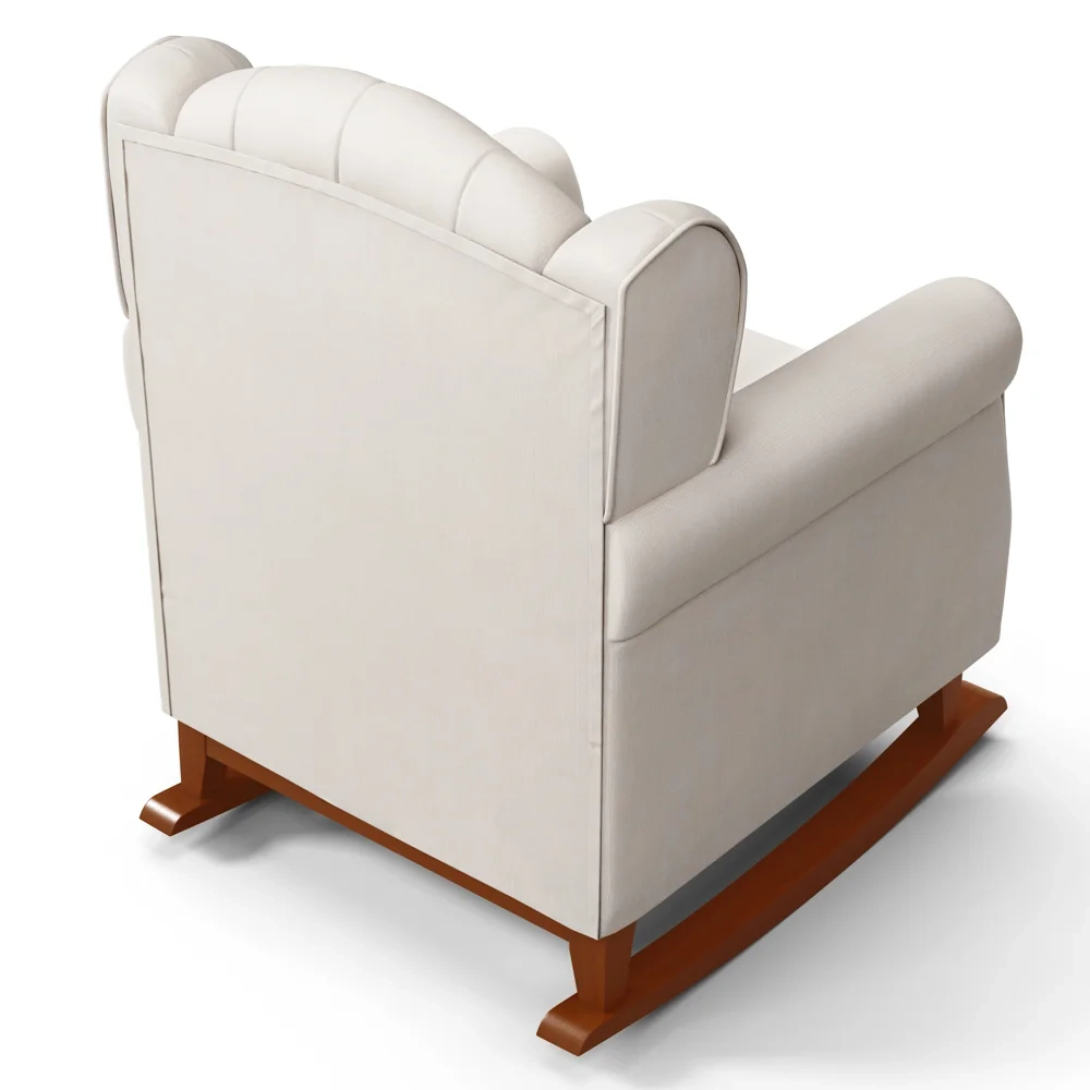 Poltrona de Amamentação Base Madeira Balanço Lucy Z39 Suede Bege - Mpozenato