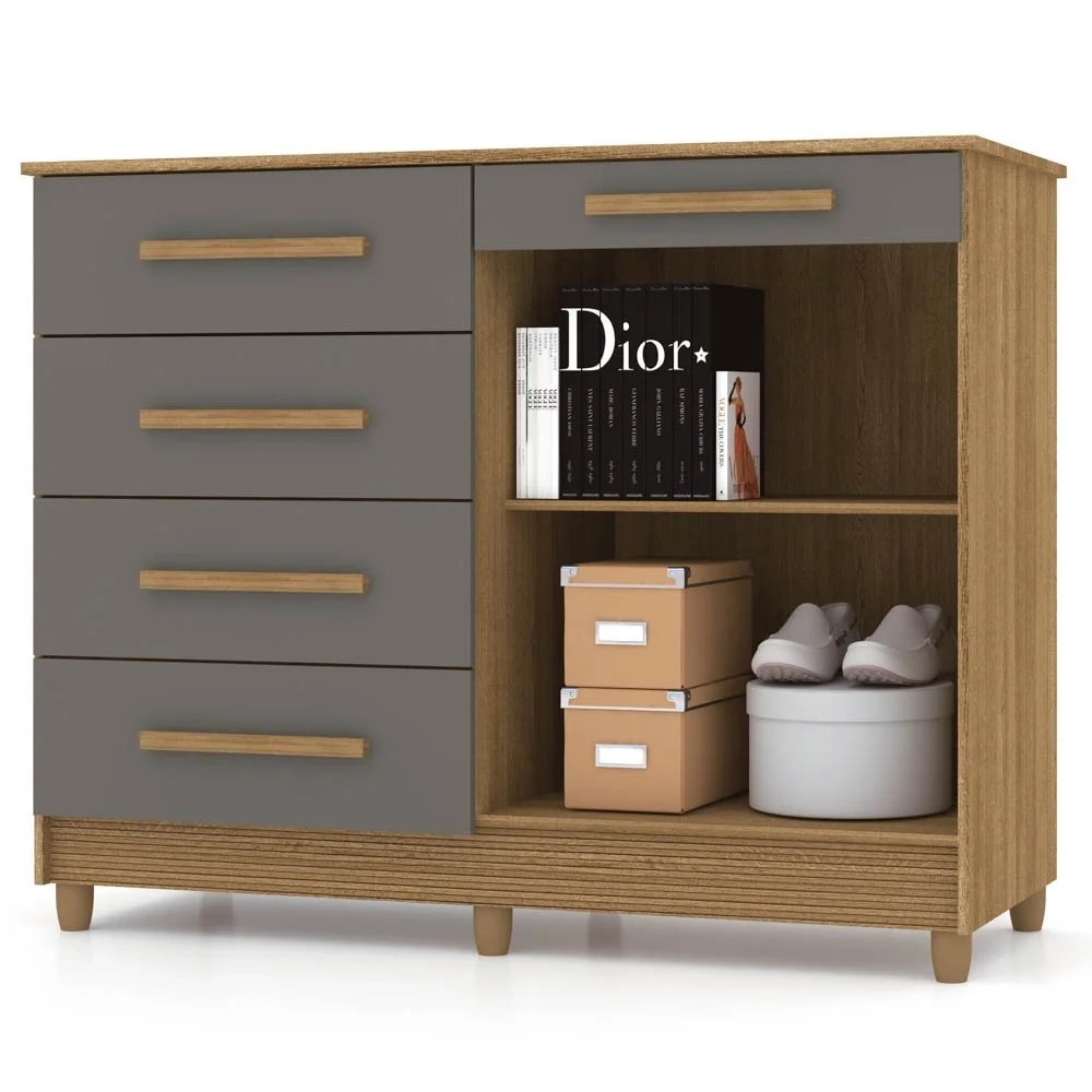Cômoda para Quarto com Sapateira 2 Portas 4 Gavetas Lírio V02 Nature/Alasca - Mpozenato