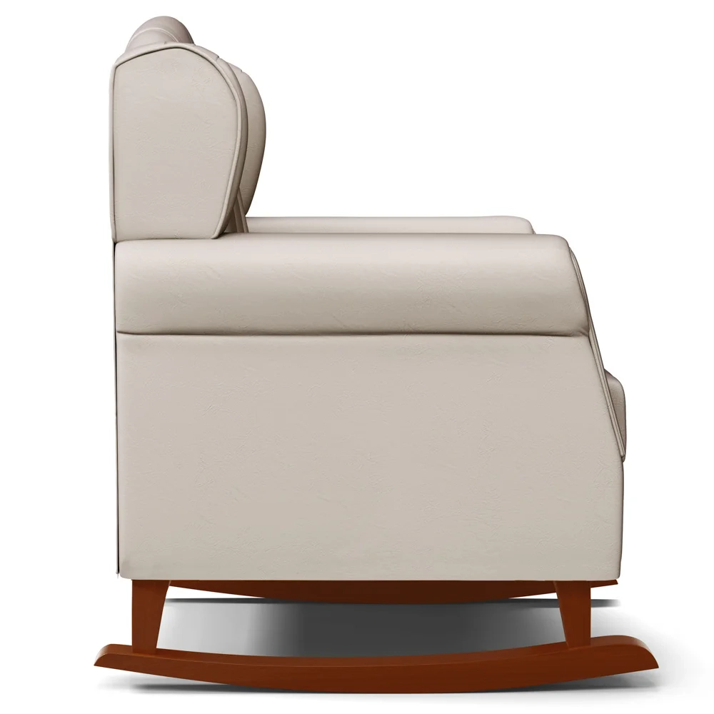 Kit 02 Poltronas Amamentação Base Madeira Balanço Lucy Z39 Sintético Bege - Mpozenato