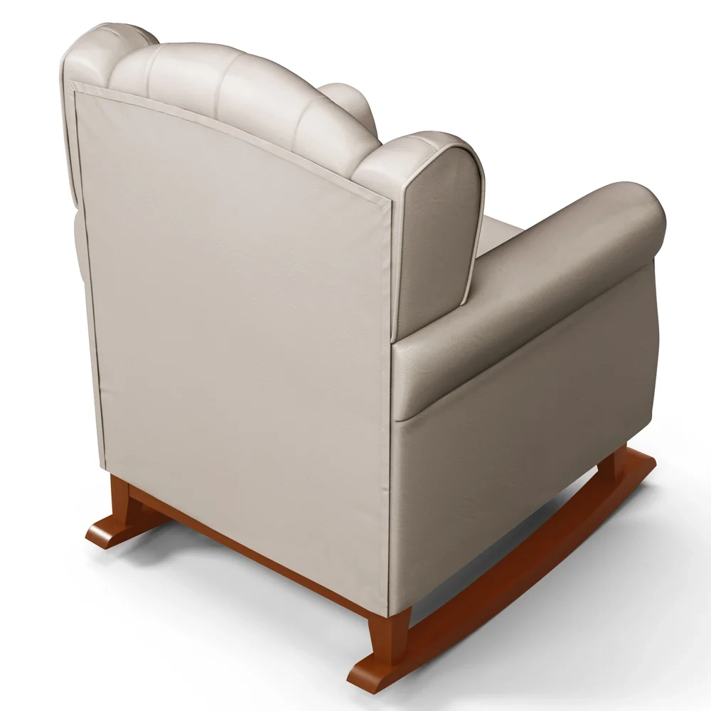 Kit 02 Poltronas Amamentação Base Madeira Balanço Lucy Z39 Sintético Bege - Mpozenato