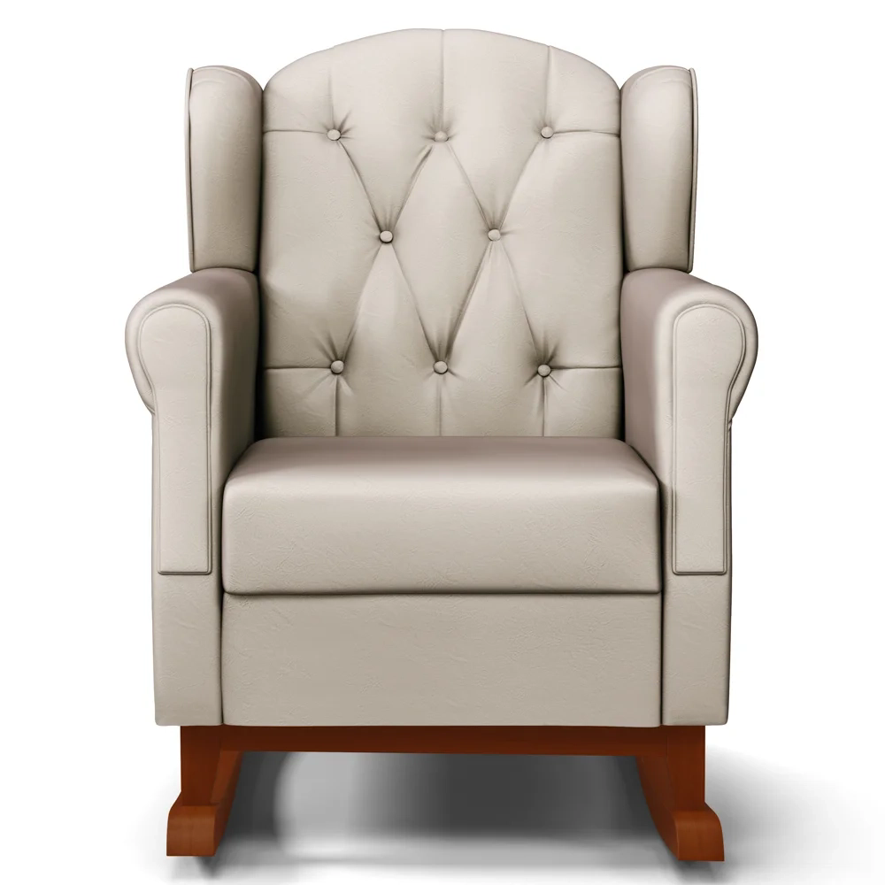 Kit 02 Poltronas Amamentação Base Madeira Balanço Lucy Z39 Sintético Bege - Mpozenato