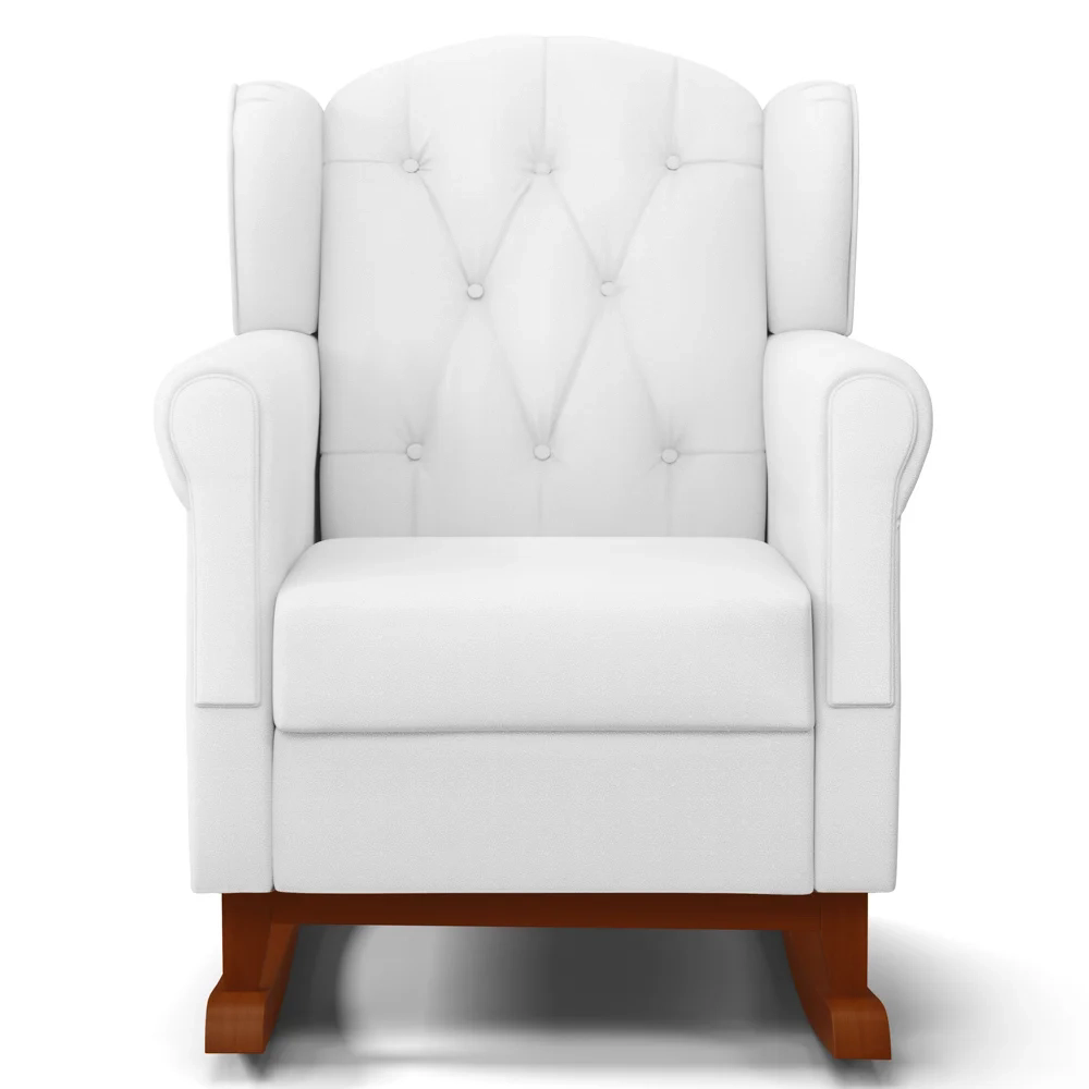 Kit 02 Poltronas Amamentação Base Madeira Balanço Lucy Z39 Sintético Branco - Mpozenato