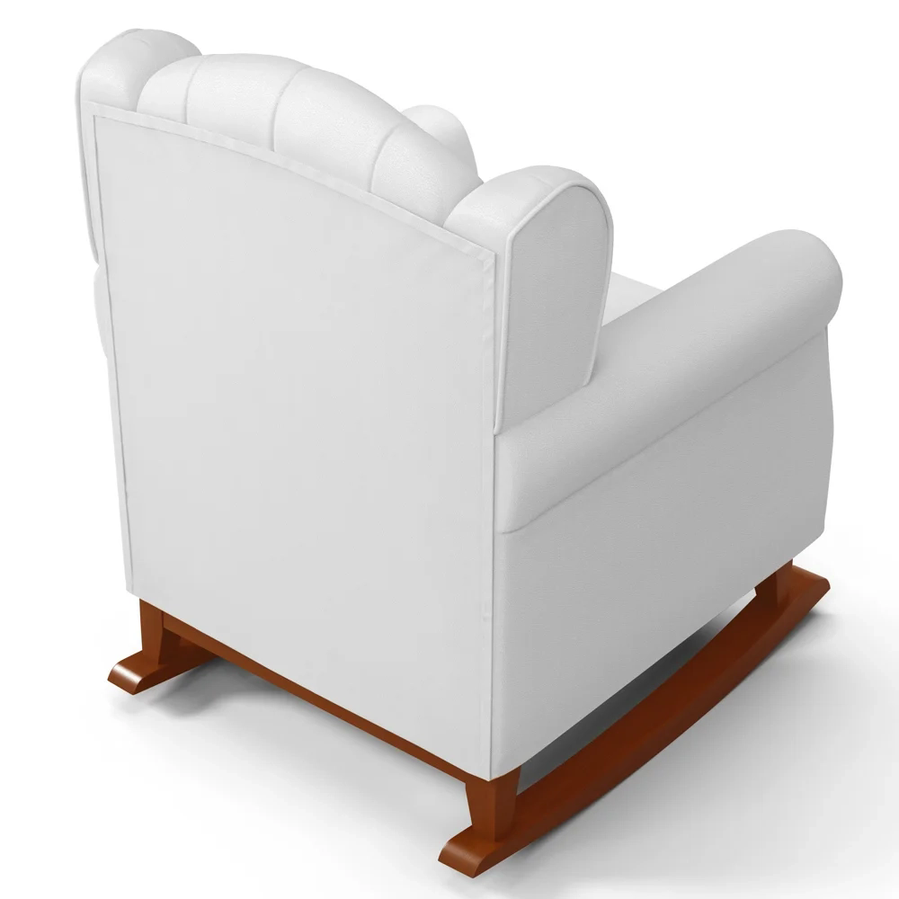 Kit 02 Poltronas Amamentação Base Madeira Balanço Lucy Z39 Sintético Branco - Mpozenato