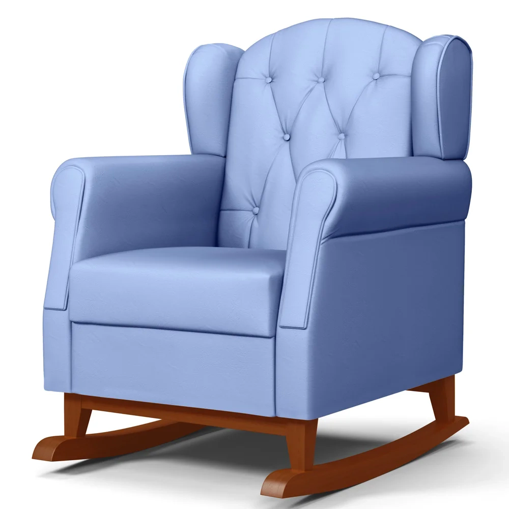 Kit 02 Poltronas Amamentação Base Madeira Balanço Lucy Z39 Sintético Azul - Mpozenato