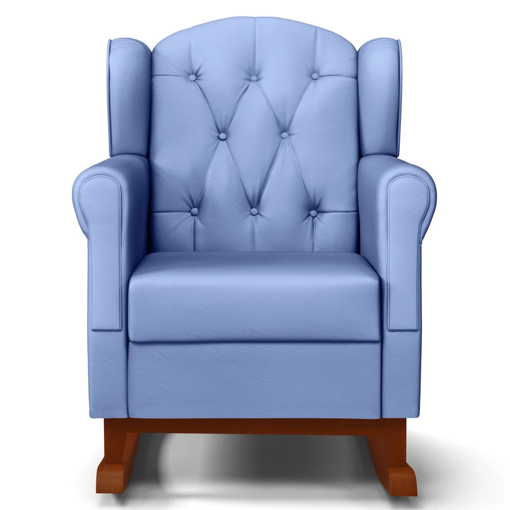 Kit 02 Poltronas Amamentação Base Madeira Balanço Lucy Z39 Sintético Azul - Mpozenato