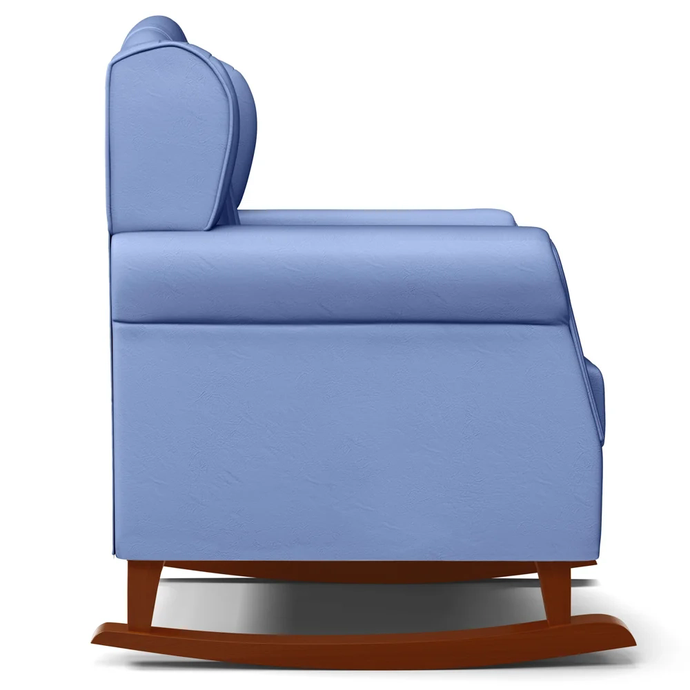 Kit 02 Poltronas Amamentação Base Madeira Balanço Lucy Z39 Sintético Azul - Mpozenato