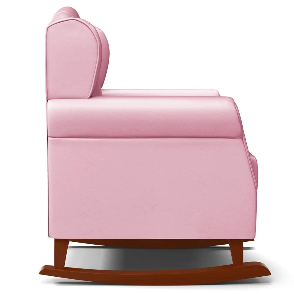 Kit 02 Poltronas Amamentação Base Madeira Balanço Lucy Z39 Sintético Rosa - Mpozenato