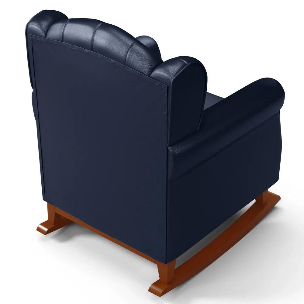 Kit 02 Poltronas Amamentação Base Madeira Balanço Lucy Z39 Sintético Azul Marinho - Mpozenato