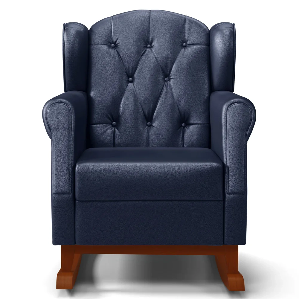 Kit 02 Poltronas Amamentação Base Madeira Balanço Lucy Z39 Sintético Azul Marinho - Mpozenato