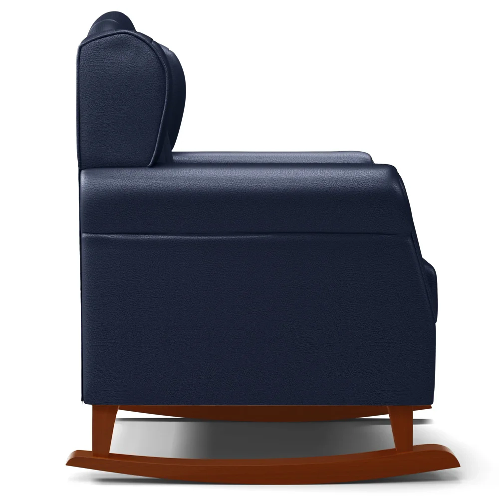 Kit 02 Poltronas Amamentação Base Madeira Balanço Lucy Z39 Sintético Azul Marinho - Mpozenato