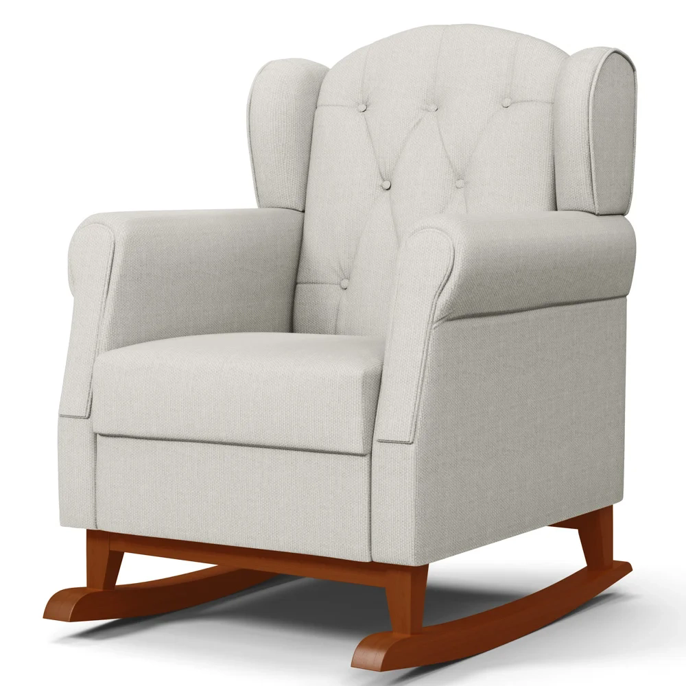 Kit 02 Poltronas Amamentação Base Madeira Balanço Lucy Z39 Linho Off White - Mpozenato