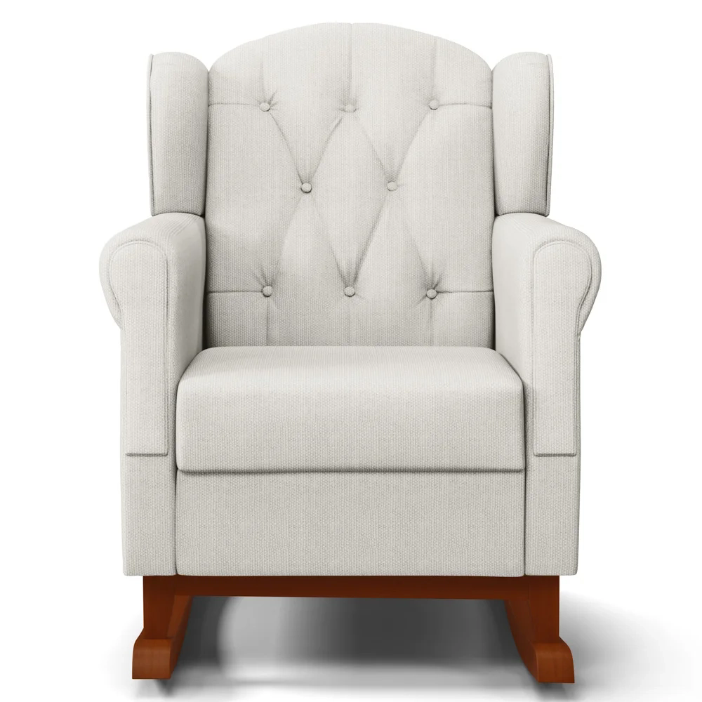 Kit 02 Poltronas Amamentação Base Madeira Balanço Lucy Z39 Linho Off White - Mpozenato