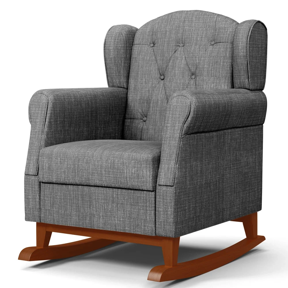 Kit 02 Poltronas Amamentação Base Madeira Balanço Lucy Z39 Linho Cinza Escuro - Mpozenato
