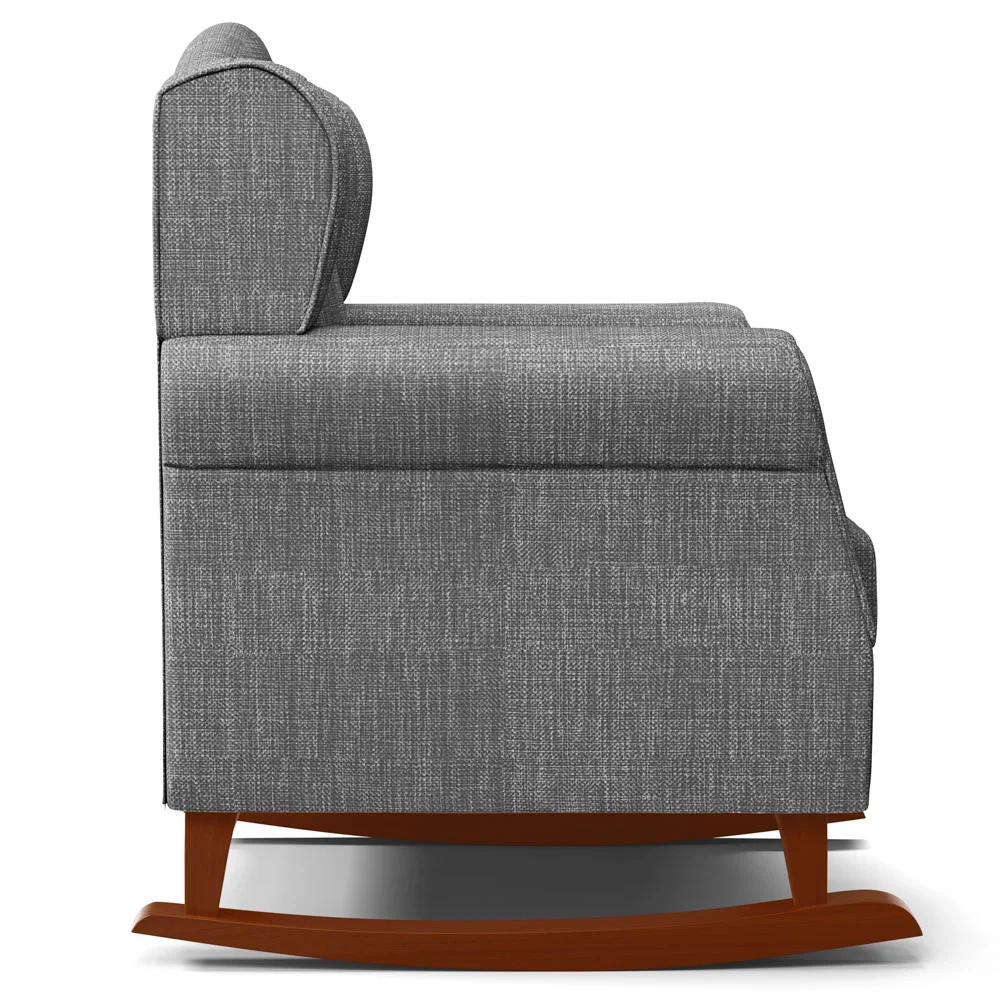 Kit 02 Poltronas Amamentação Base Madeira Balanço Lucy Z39 Linho Cinza Escuro - Mpozenato