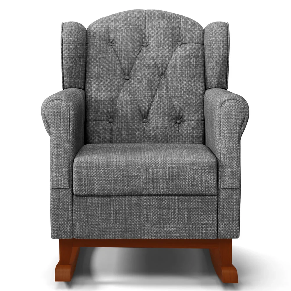 Kit 02 Poltronas Amamentação Base Madeira Balanço Lucy Z39 Linho Cinza Escuro - Mpozenato