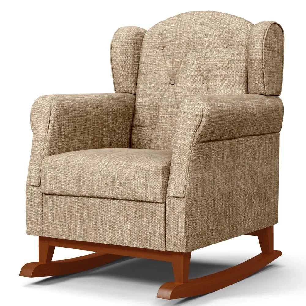 Kit 02 Poltronas Amamentação Base Madeira Balanço Lucy Z39 Linho Bege Escuro - Mpozenato