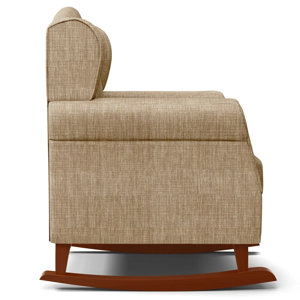 Kit 02 Poltronas Amamentação Base Madeira Balanço Lucy Z39 Linho Bege Escuro - Mpozenato