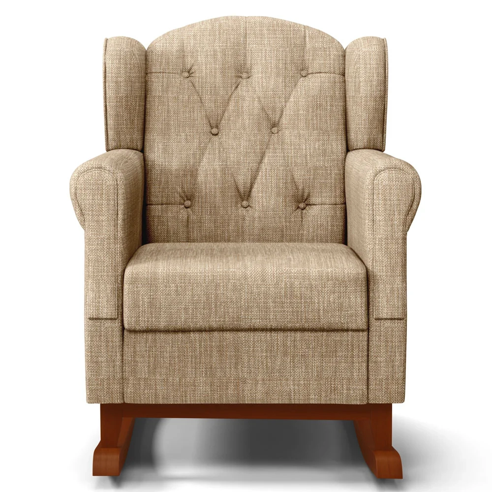 Kit 02 Poltronas Amamentação Base Madeira Balanço Lucy Z39 Linho Bege Escuro - Mpozenato