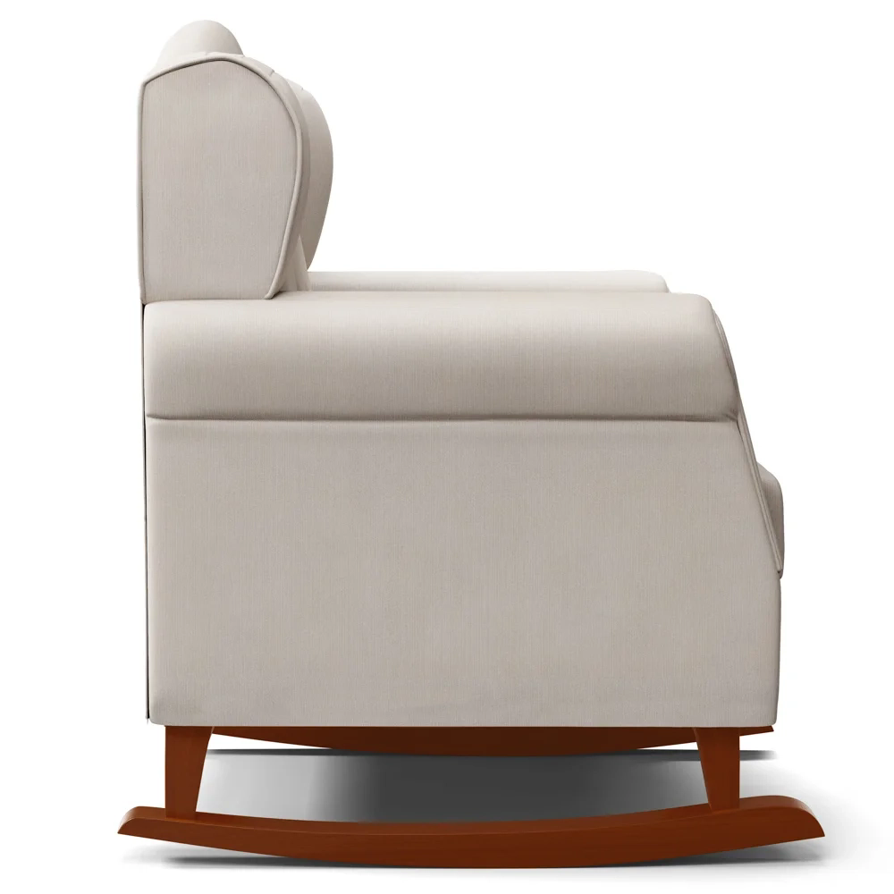 Kit 02 Poltronas Amamentação Base Madeira Balanço Lucy Z39 Suede Bege - Mpozenato