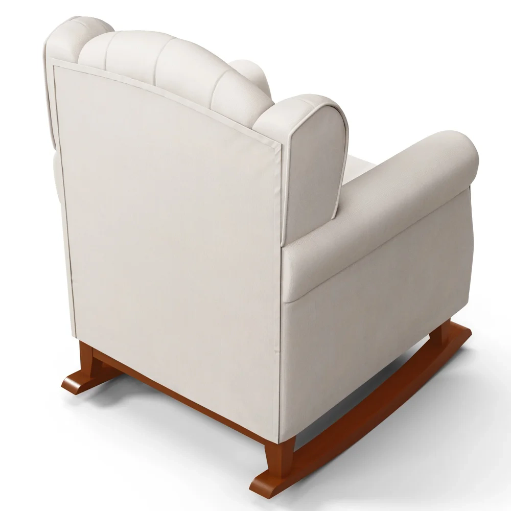 Kit 02 Poltronas Amamentação Base Madeira Balanço Lucy Z39 Suede Bege - Mpozenato