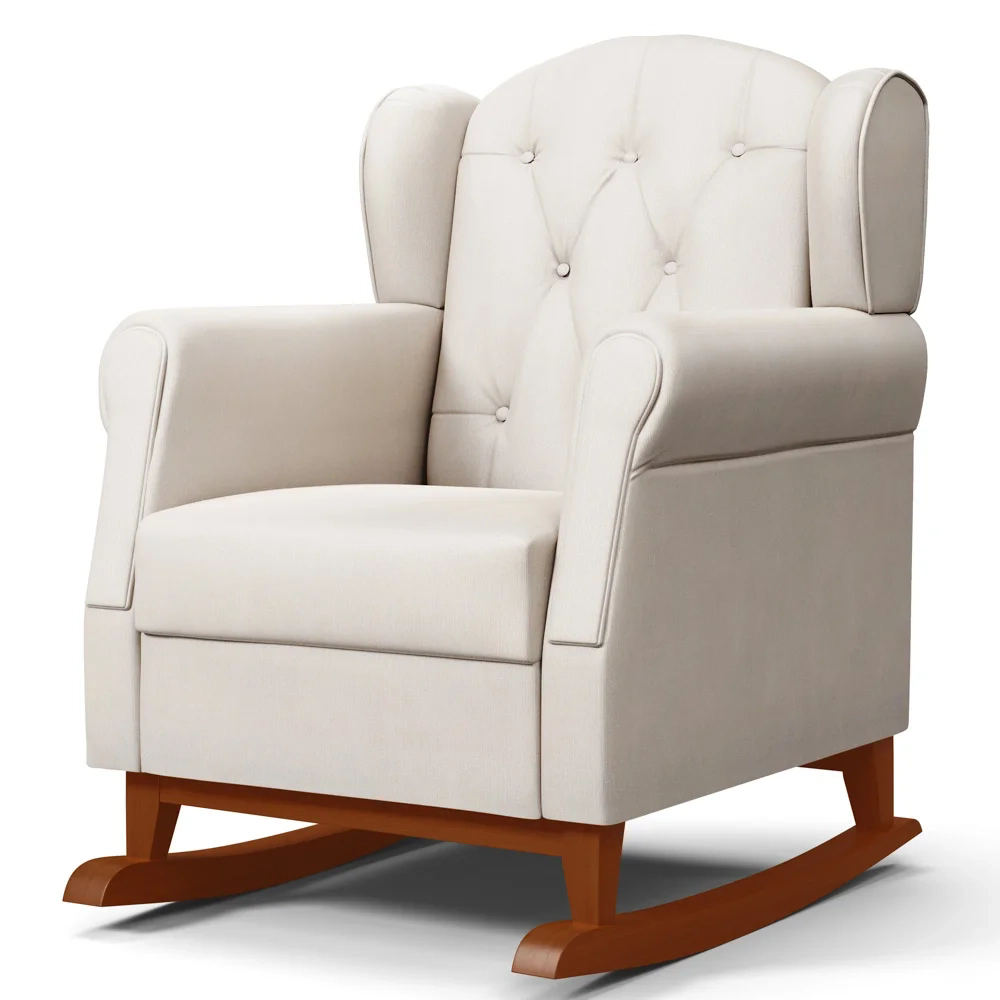 Kit 02 Poltronas Amamentação Base Madeira Balanço Lucy Z39 Suede Bege - Mpozenato