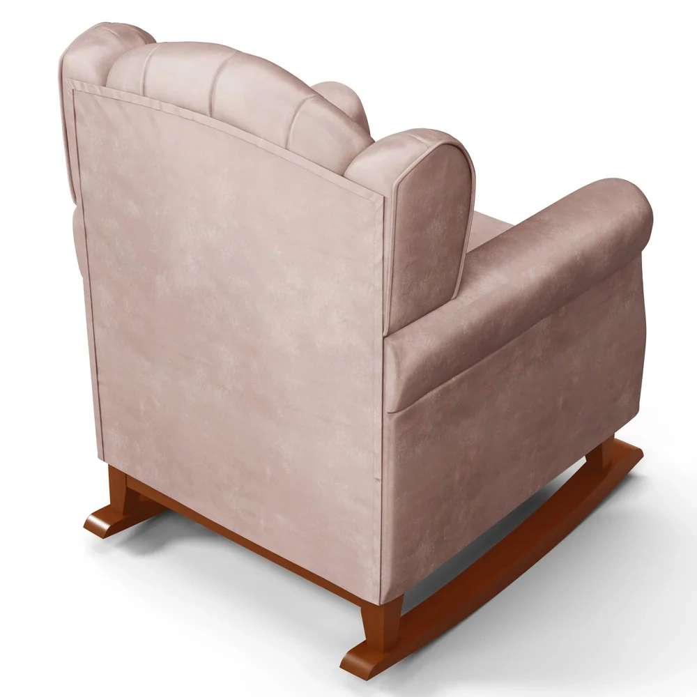 Kit 02 Poltronas Amamentação Base Madeira Balanço Lucy Z39 Veludo Rosê - Mpozenato