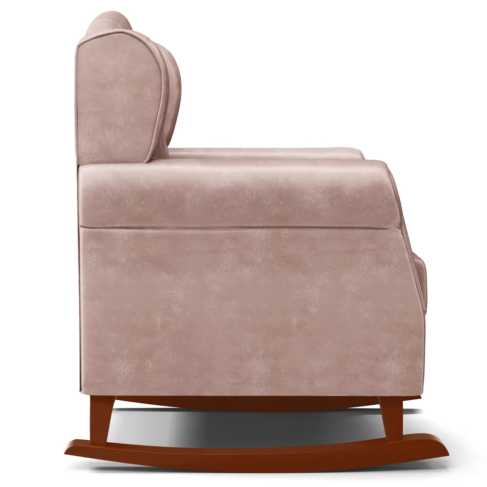 Kit 02 Poltronas Amamentação Base Madeira Balanço Lucy Z39 Veludo Rosê - Mpozenato