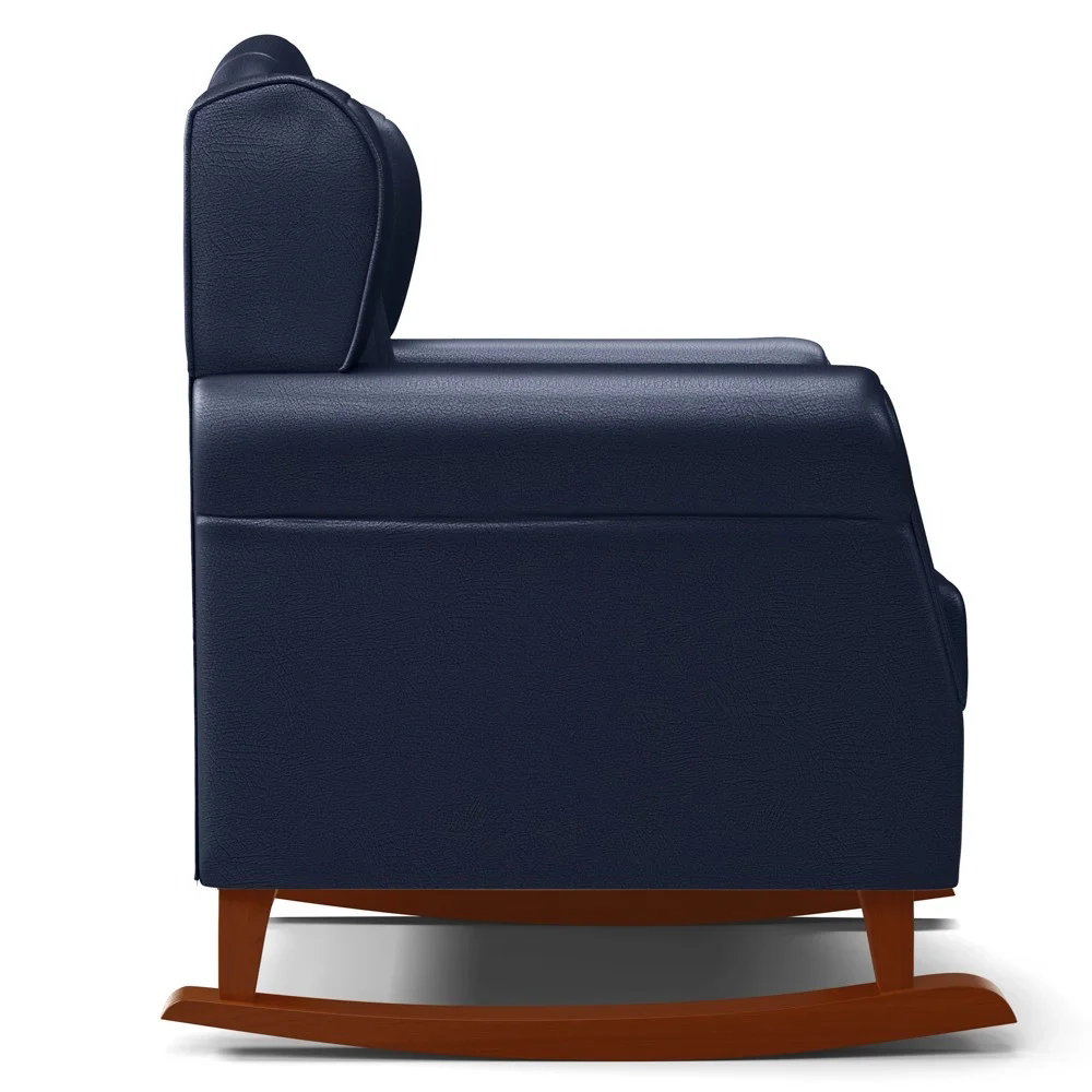 Poltrona Amamentação Base Madeira Balanço e Puff Lucy Z39 Sintético Azul Marinho - Mpozenato