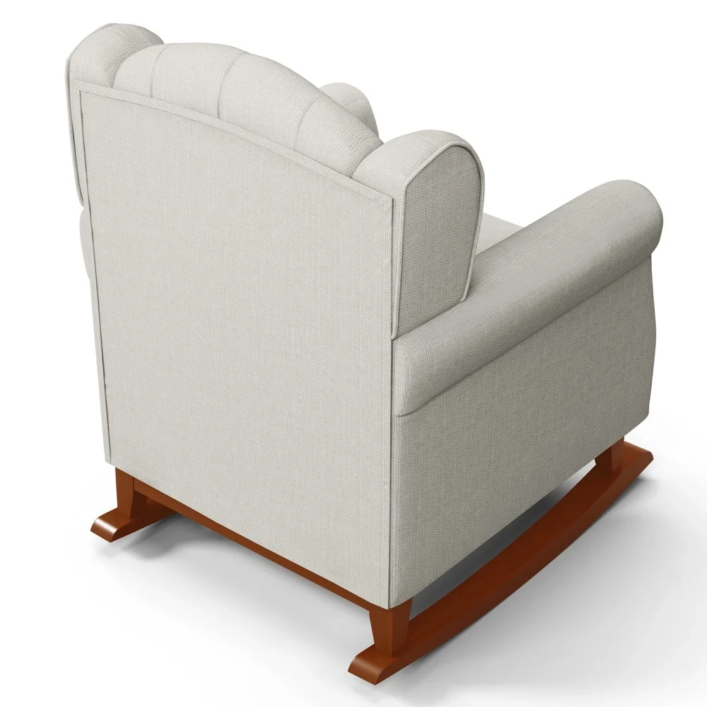 Poltrona Amamentação Base Madeira Balanço e Puff Lucy Z39 Linho Off White - Mpozenato