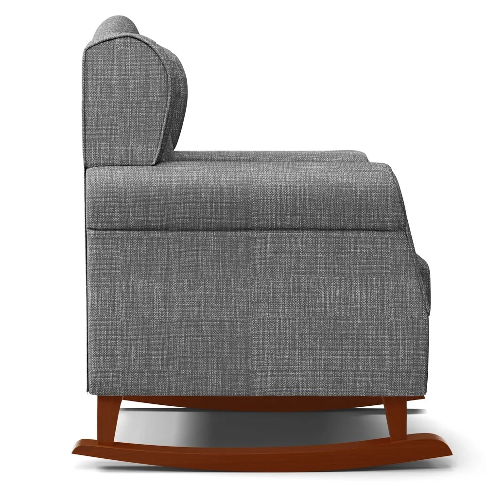 Poltrona Amamentação Base Madeira Balanço e Puff Lucy Z39 Linho Cinza Escuro - Mpozenato