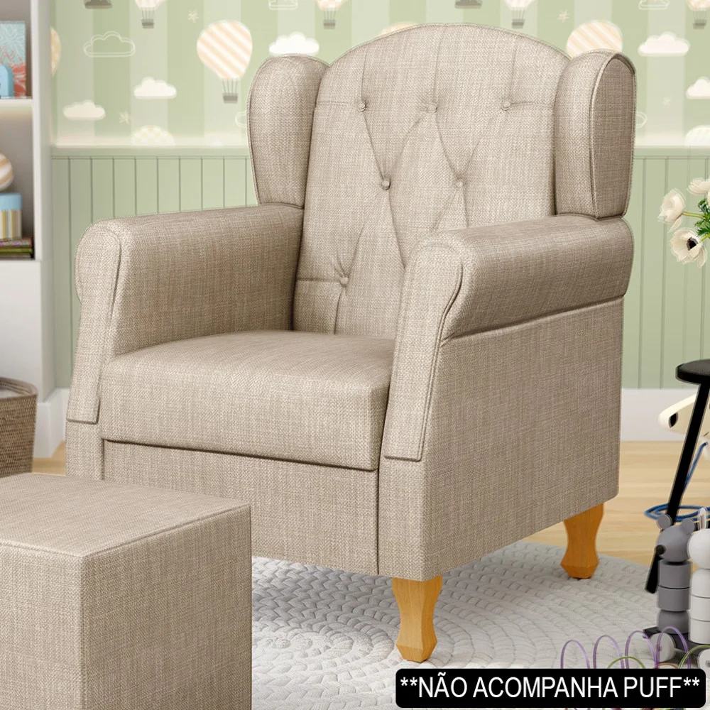 Poltrona de Amamentação com Pés de Madeira Lucy Z39 Sintético Bege - Mpozenato