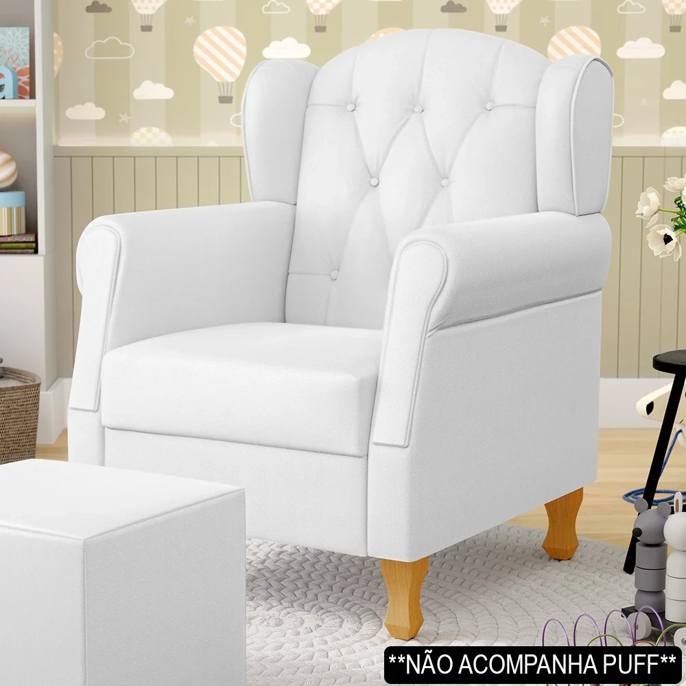 Poltrona de Amamentação com Pés de Madeira Lucy Z39 Sintético Branco - Mpozenato