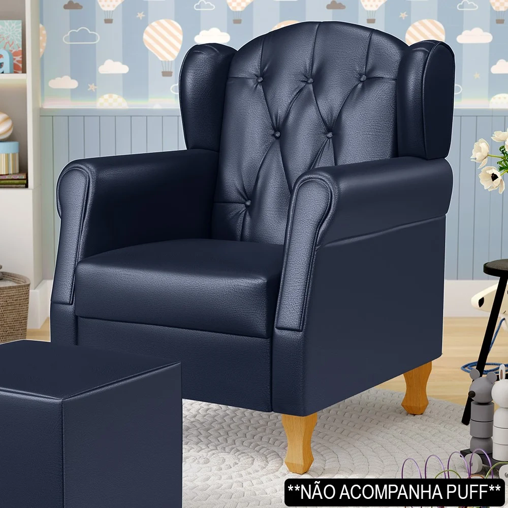 Poltrona de Amamentação com Pés de Madeira Lucy Z39 Sintético Azul Marinho - Mpozenato