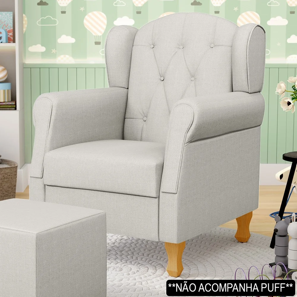 Poltrona de Amamentação com Pés de Madeira Lucy Z39 Linho Off White - Mpozenato