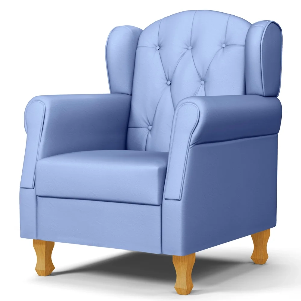 Kit 02 Poltronas de Amamentação Pés Madeira Lucy Z39 Sintético Azul - Mpozenato