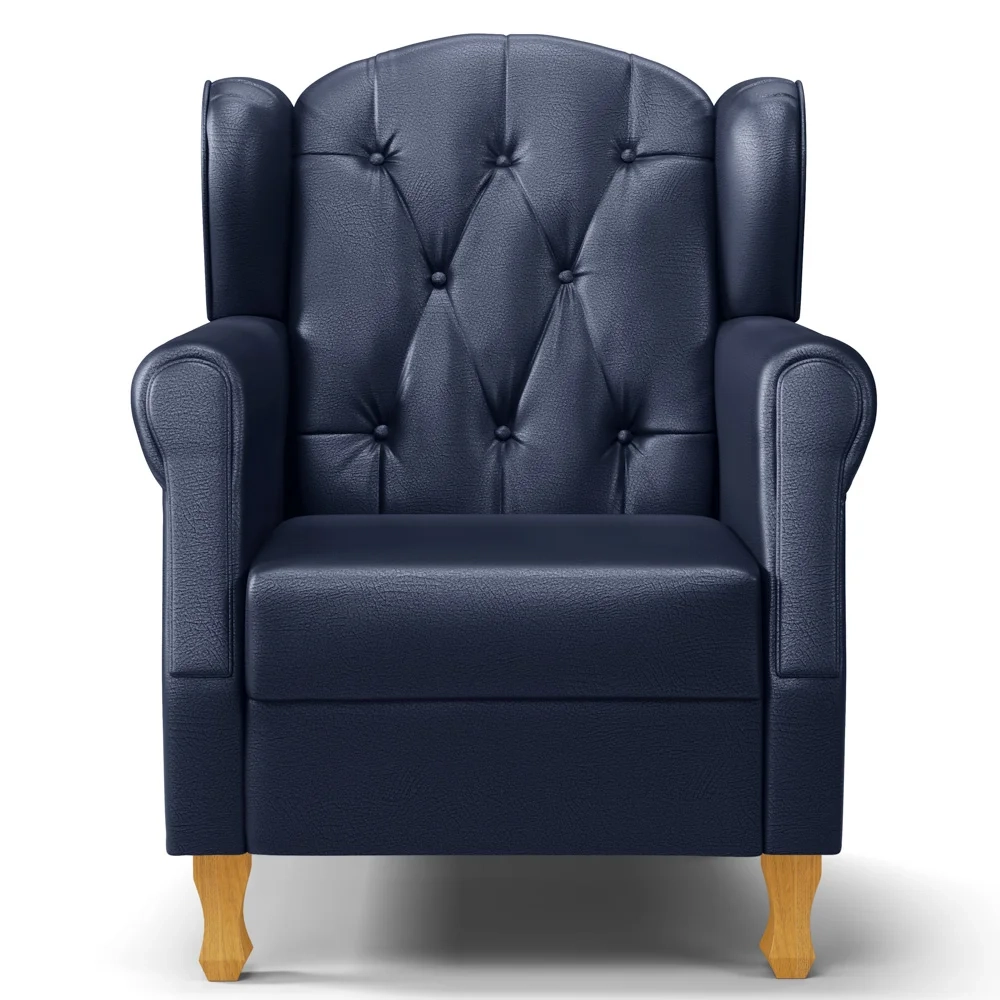 Kit 02 Poltronas de Amamentação Pés Madeira Lucy Z39 Sintético Azul Marinho - Mpozenato