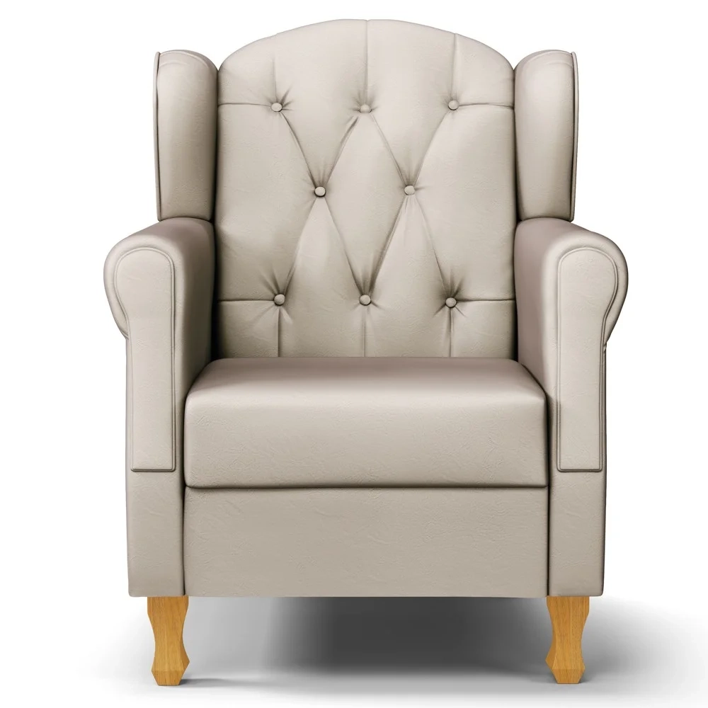 Poltrona de Amamentação Pés Madeira e Puff Lucy Z39 Sintético Bege - Mpozenato