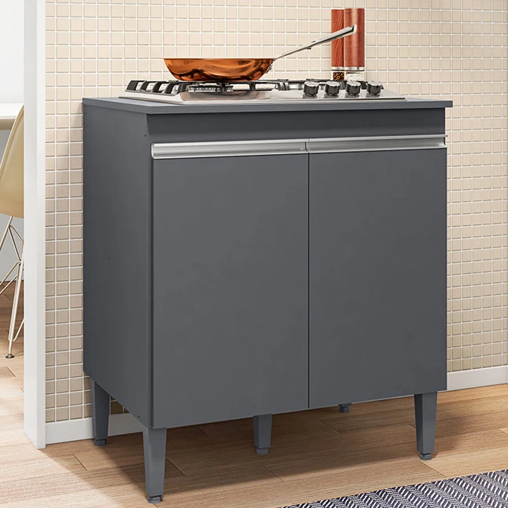 Balcão Com Tampo para Cooktop 5 bocas 2 Portas Andréia Cinza- AJL Móveis