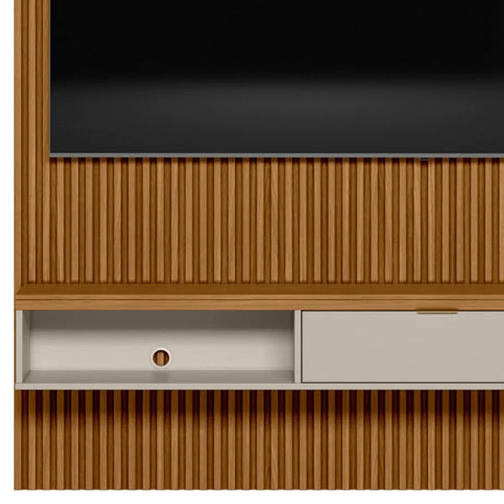 Painel Ripado para TV 60 Pol. com Bancada 141cm Prime Plus L06 Nature/Off White - Mpozenato